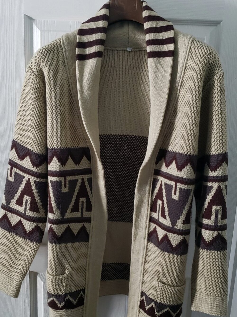 STARSKY & HUTCH PAUL MICHAEL GLASER BEIGE & BROWN CARDIGAN BELT LOOP SWEATER L